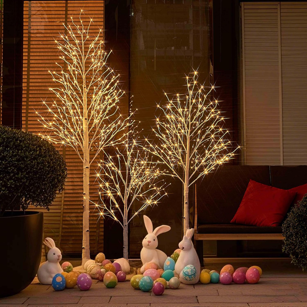 Conjunto de Árvores de Natal LED com Ramos de Bétula Branco - 3 em 1